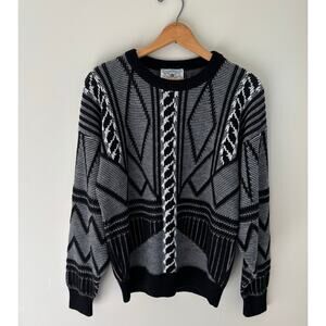 VTG 80's Great American Sweater Company Black White Geometric Sweater Unisex